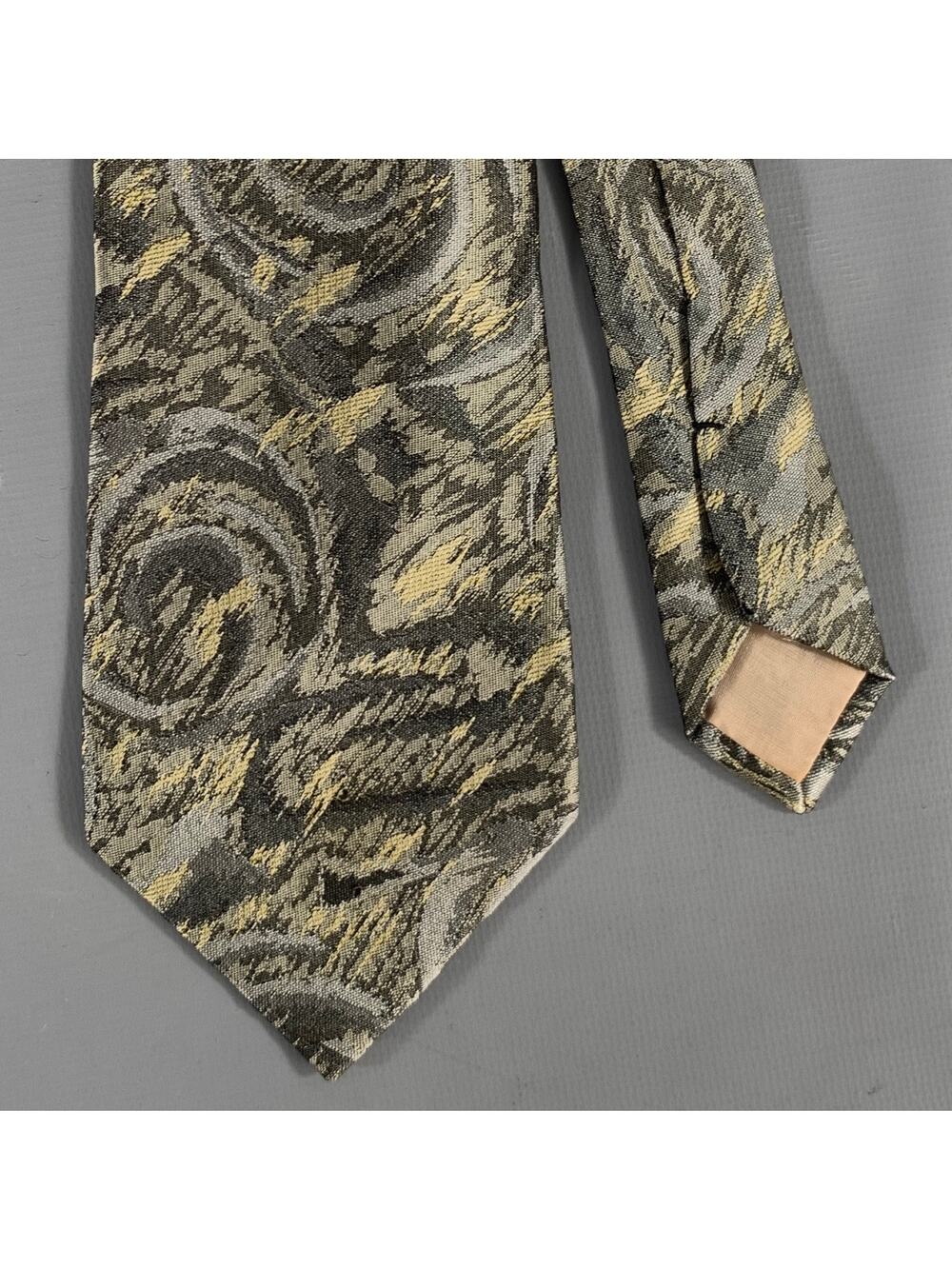 ISSEY MIYAKE Grey Khaki Geometric Silk Tie